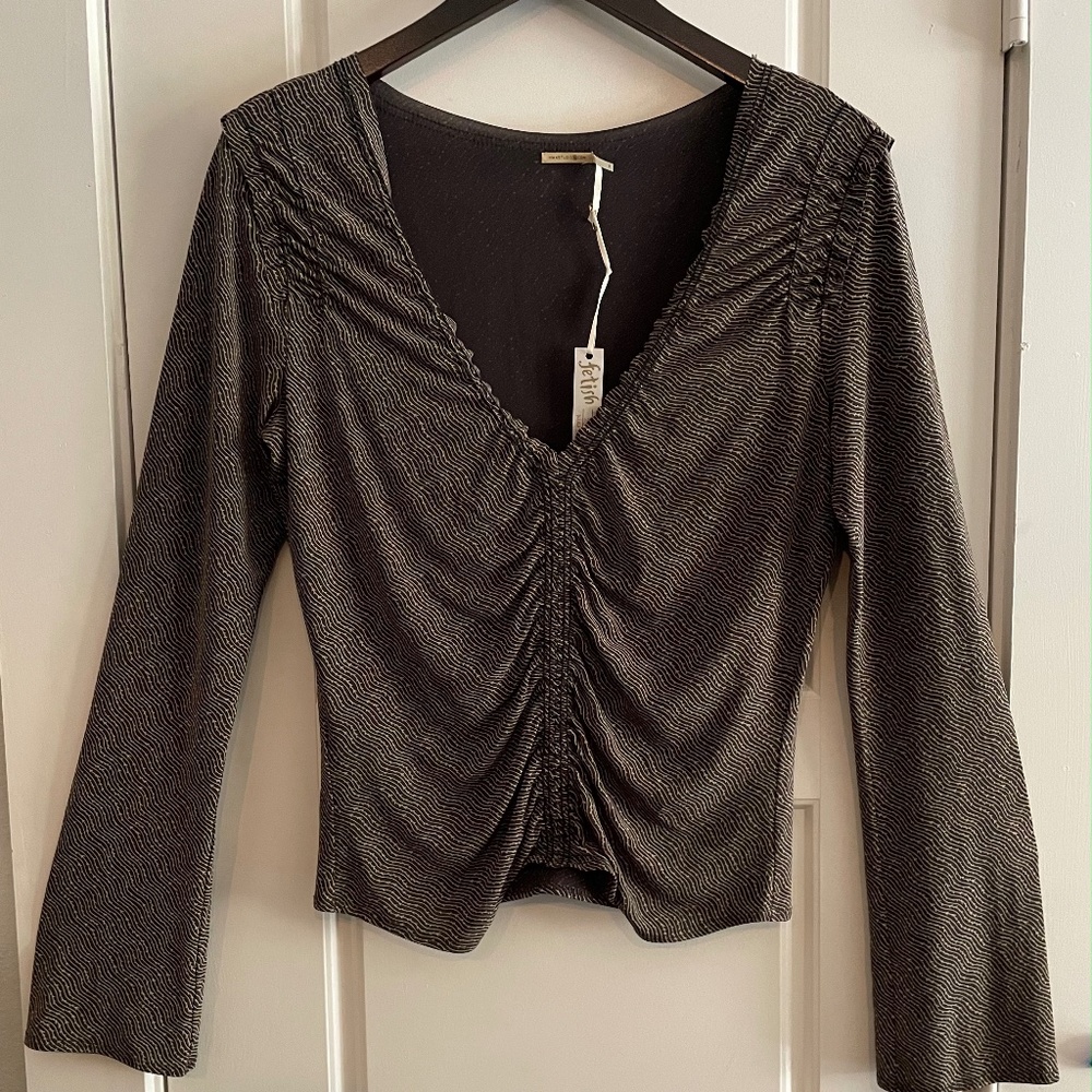 Max Studio Deep V-neck Brown Top